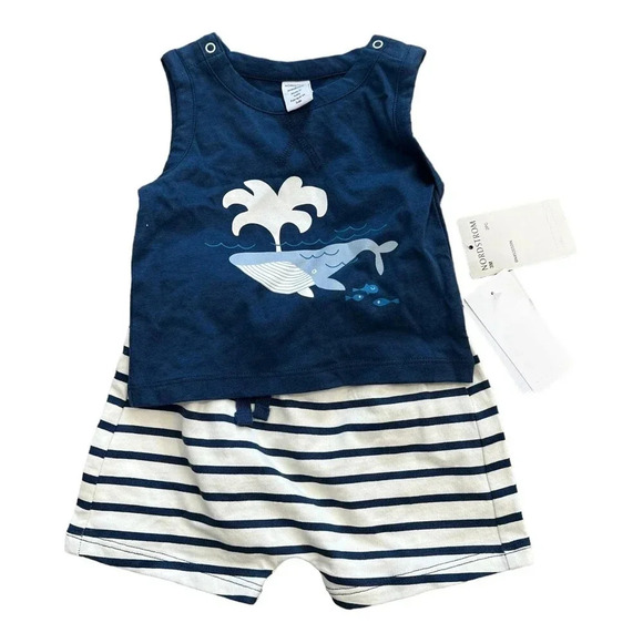 Nordstrom Navy Whale Print Muscle Shirt Set 3 months - Picture 1 of 2